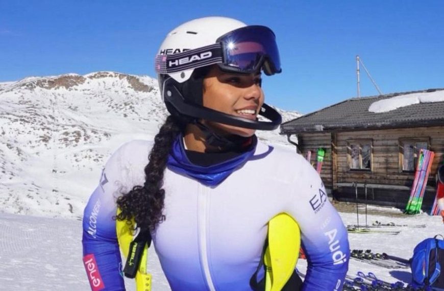 Giada D’Antonio giovane sciatrice italiana durante una gara alle Olimpiadi invernali Milano-Cortina 2026