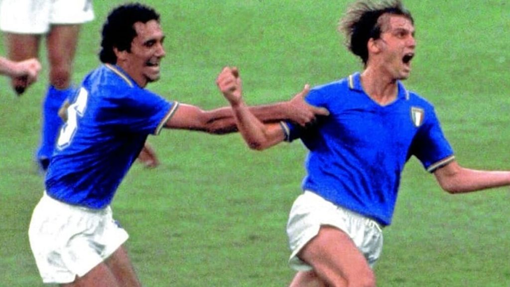 Marco Tardelli esulta dopo il gol nella finale Italia-Germania Ovest ai Mondiali di Spagna 1982