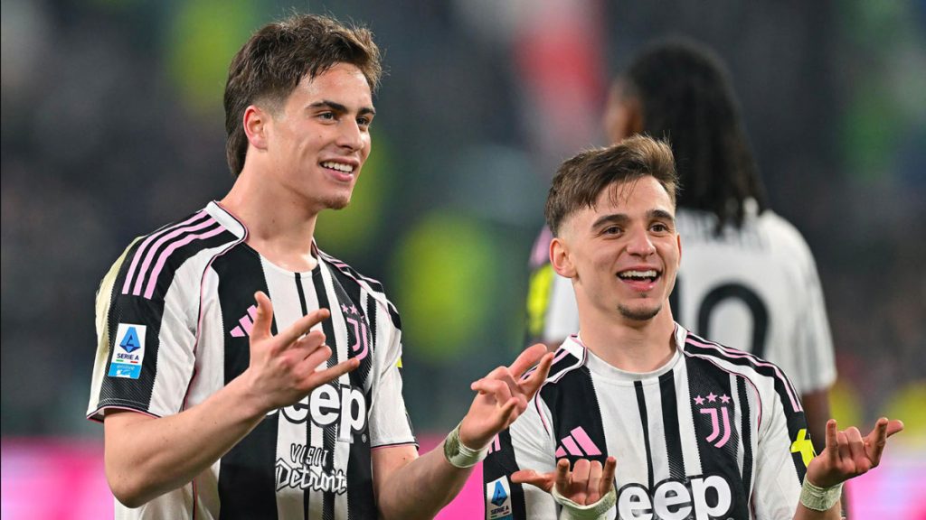 Kenan Yildiz esulta dopo il gol nella vittoria della Juventus contro il Pisa in Serie A