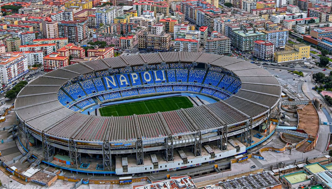 Stadio Diego Armando Maradona di Napoli visto dall’alto prima della partita Napoli Torino di Serie A