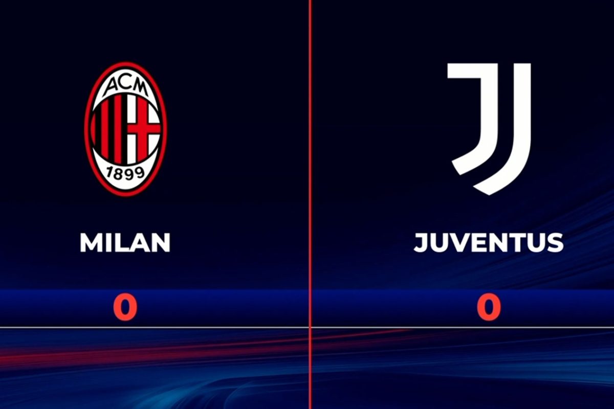 Tabellone grafico della partita Milan Juventus con punteggio 0 a 0