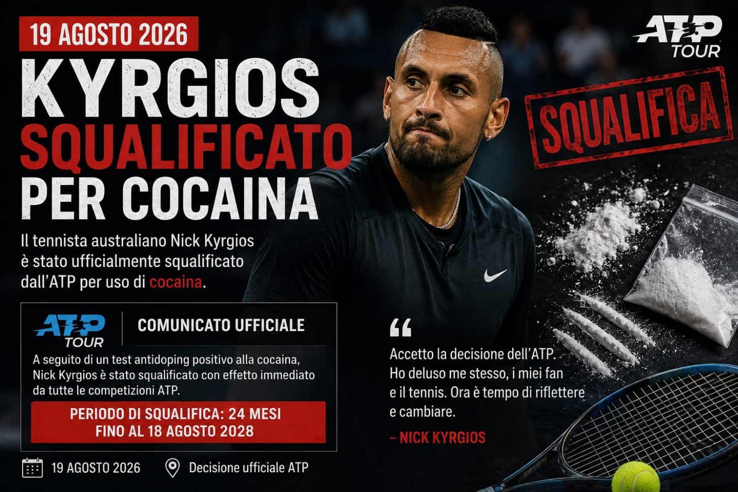 Kyrgios positivo alla cocaina: il campione mai completo, e il fantasma di Balotelli
